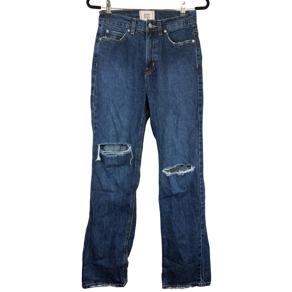 BDG Cowboy Jean High Waisted Distressed Straight Leg Blue Denim Size 26
